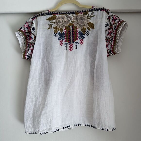Johnny Was Workshop White Ramie Floral Pink Embroidered Peasant Top Size Medium - Picture 4 of 4